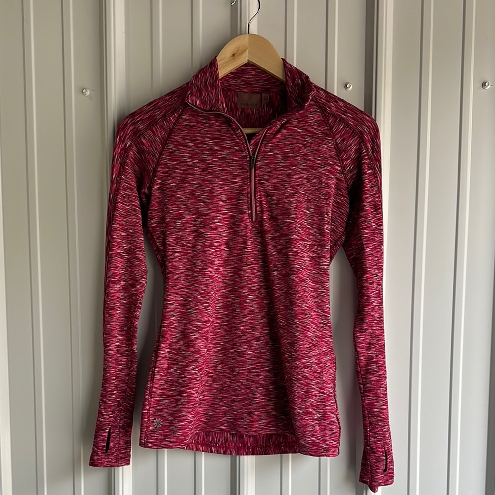 Athleta Red Pink Fitted Ribbed Polo Long Sleeve Top